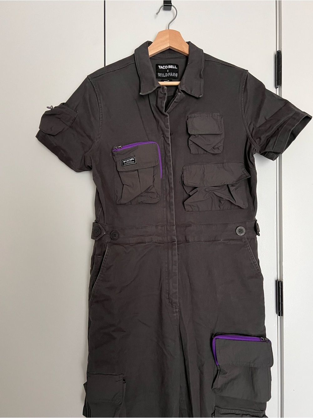 Wildfang Black Utility Jumpsuit with Purple Trim